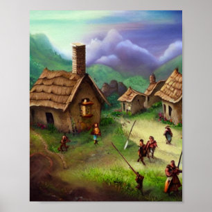 Cute Village Digital Art Poster