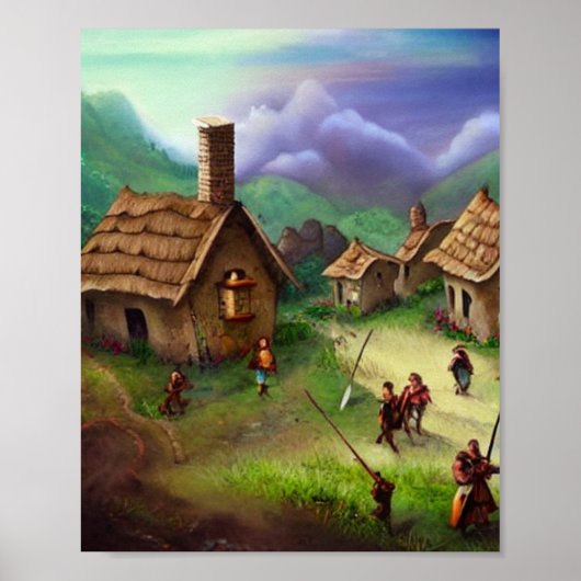 Cute Village Digital Art Poster (Voorkant)
