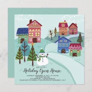 Cute Village Holiday Open House Invitation Kaart