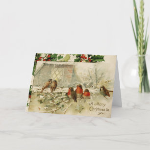 Cute Vintage Baby Robins Feestdagen Kaart