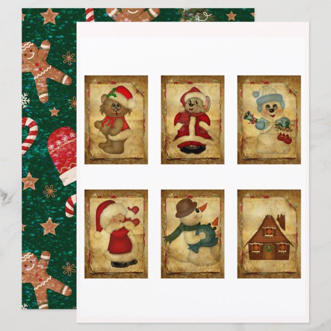 Cute Vintage Christmas ATC Cards  (Voorkant / Achterkant)