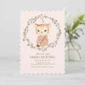 Cute Vintage Filles Chat Invitation Anniversaire (Debout devant)