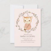 Cute Vintage Filles Chat Invitation Anniversaire (Devant)