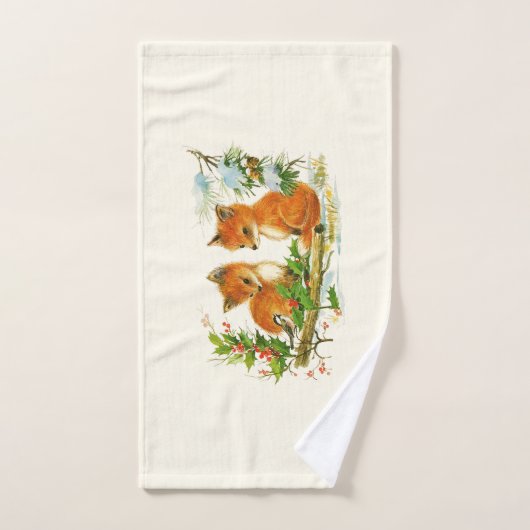 Cute Vintage Foxes Retro Christmas Scene (Serviette à main)