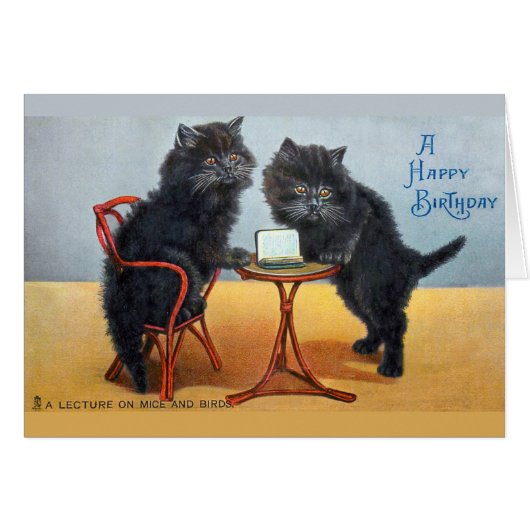 Cute Vintage Happy Birthday Cat (Voorkant Horizontaal)