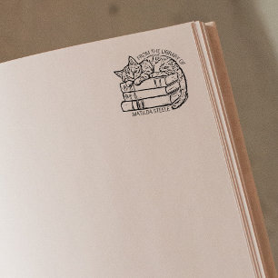 Cute Vintage Kat Bibliotheek Rubberstempel