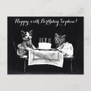 Cute Vintage Katten Verjaardagsfeestje Briefkaart