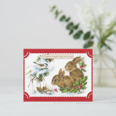 Cute Vintage-kerstgroetings Bunny Rabbit Briefkaart (Staand voorkant)