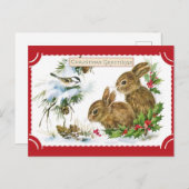 Cute Vintage-kerstgroetings Bunny Rabbit Briefkaart (Voorkant / Achterkant)