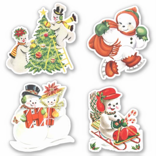 Cute Vintage Kerstmis Snowman Sticker (Voorkant)