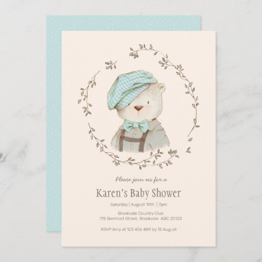 Cute Vintage Ours Baby shower Invitation (Devant / Derrière)