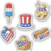 Cute Vintage Patriotic Doodle Sticker Sheet (Voorkant)