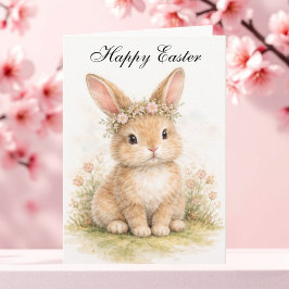 Cute Vintage Rabbit Bunny Hare Easter Floral Bedankkaart