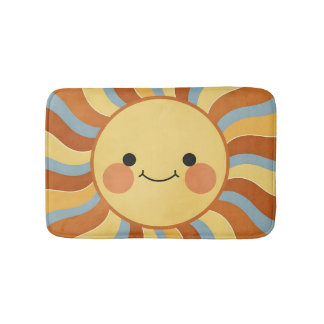 Cute Vintage Sunshine with Groovy Wavy Rays Badmat