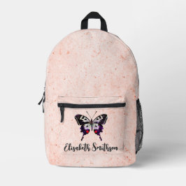 Cute Vintage Vlinder Voeg Je Naam Toe Pastel Roze Bedrukte Rugzak