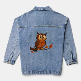 Cute, vintage whimsical fall/autumn owl denim jacket