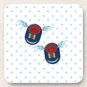 Cute vliegende gevleugelde schoentjes in blauw en drankjes onderzetter