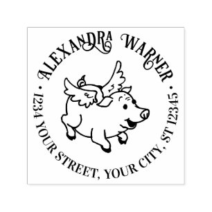 Cute Vliegende Varken Naam Retouradres Zelfinktende Stempel