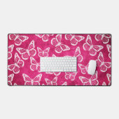 Cute Vlinders Elegant Patroon Wit & Hot Pink Bureaumat (Keyboard & Muis)