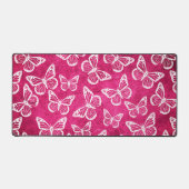 Cute Vlinders Elegant Patroon Wit & Hot Pink Bureaumat (Voorkant)