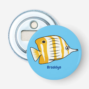Cute vlinvis cartoon illustratie button flesopener