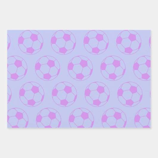 Cute Voetbal Pattern in Paars en blauw Inpakpapier Vel (Voorkant 3)