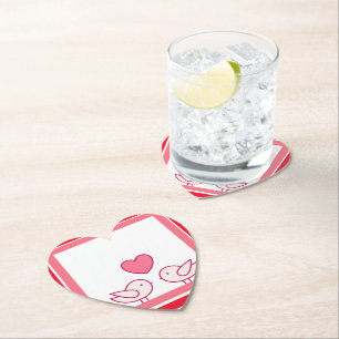 Cute Vogel en Hart Liefde Design Kartonnen Onderzetters
