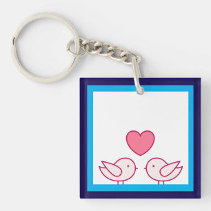 Cute Vogel en Hart Liefde Design Sleutelhanger