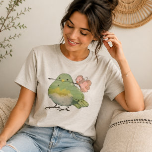 Cute Vogel Met Bloem Liefhebber Geschenk T-Shirt v