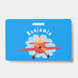 Cute vogel vliegend rode vliegtuig cartoon illustr badge
