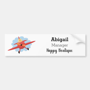 Cute vogel vliegend rode vliegtuig cartoon illustr bumpersticker