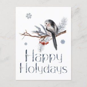 Cute vogel zit op een tak van een pijnboom briefkaart