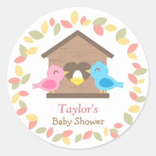 Cute Vogelhuisje Laat Krans Vogel Baby Shower Ronde Sticker
