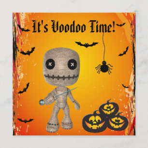 Cute Voodoo Doll & Pumpkins Halloween Party Kaart