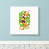 Cute Vos Konijnenoren Gelukkig Pasen Vos met Pasen Canvas Afdruk (Insitu (Houten vloer))