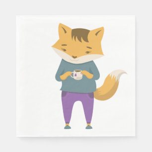 Cute vos met kopje thee servet