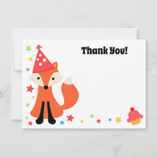 Cute vos verjaardagsfeestje platte bedankkaart notitiekaartje