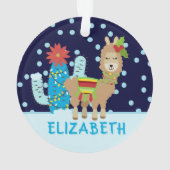 Cute Vrouw Kerstmis Llama met naam Ornament (achterkant)