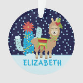 Cute Vrouw Kerstmis Llama met naam Ornament (voorkant)