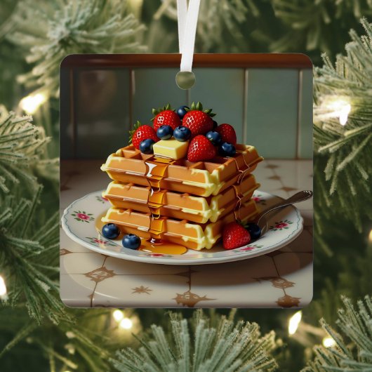 Cute Waffle Themed Christmas Metalen Ornament (Insitu)