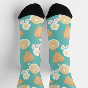 Cute Waffles Pancake Eggs Breakfast Buffer Sokken