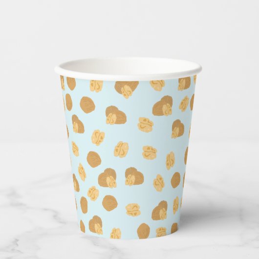 Cute Walnoten Nut Pattern Pastel Blue Papieren Bekers (Voorkant)