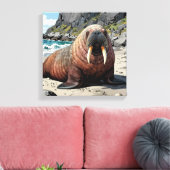 Cute Walrus on a Sandy Beach  Canvas Afdruk (Insitu (Woonkamer))