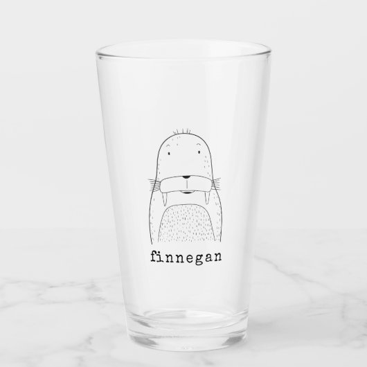 Cute Walrus Simple Line Illustration Custom Name Glas (Voorkant)
