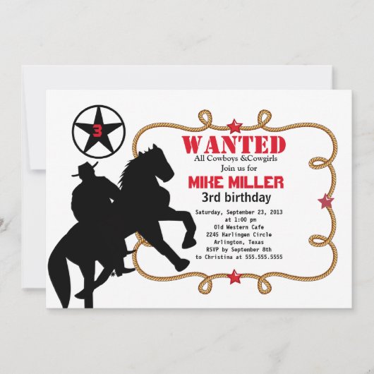 Cute Wanted Western Cowboy Invitation Kaart (Voorkant)