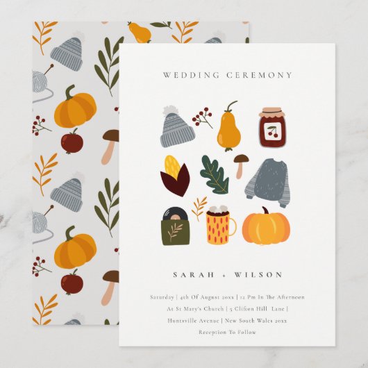 Cute Warm Cozy Autumn Essential Wedding Invite Bedankkaart (Voorkant / Achterkant)
