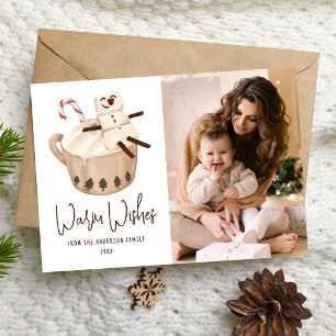 Cute Warm Wishes Hot Coca Foto Feestdagenkaart