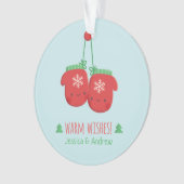 Cute Warm Wishes Kerstmis Mittens Couple Ornament (voorkant)