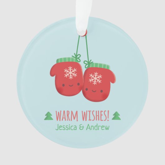 Cute Warm Wishes Kerstmis Mittens Couple Ornament (voorkant)