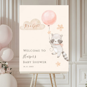 Cute Wasbeer Vliegende Ballon Baby Shower Welkom Poster